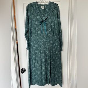 Laura Ashley Dress as 12 Edwardian Sailor Teal Blue/Green Floral Wool VTG 80s